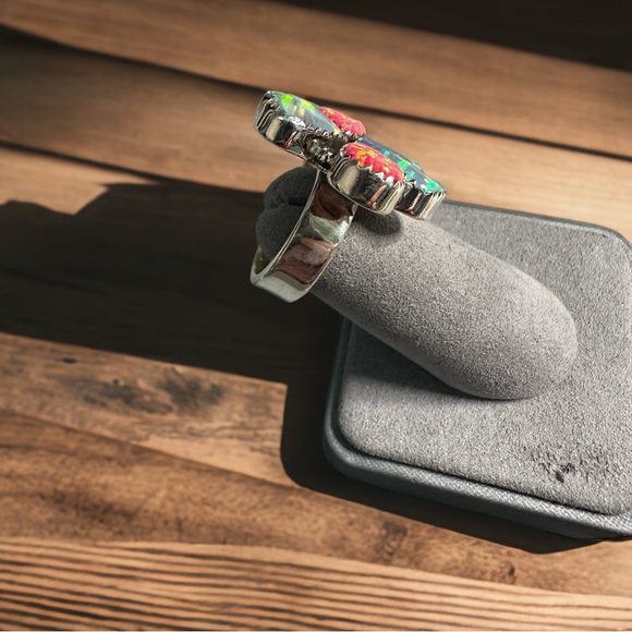 Aurora Opals in Solid Sterling Silver Flutter Ring - Picture 7 of 10